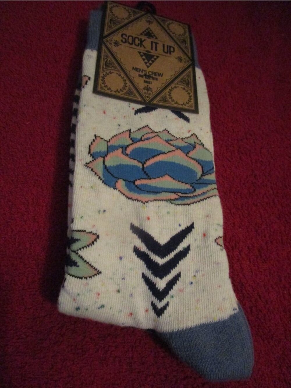 Sock It Up Men’s Crew Cotton Socks 1 Pair Fits 8-13 Shoe Succulent Dreams